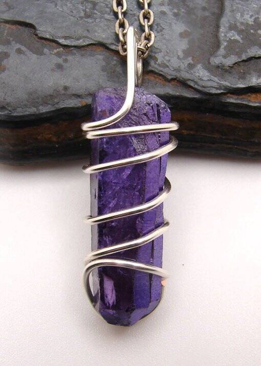 Rare Violet Purple Aura Lemurian Seed Quartz Pendant Sterling Silver Copper #61