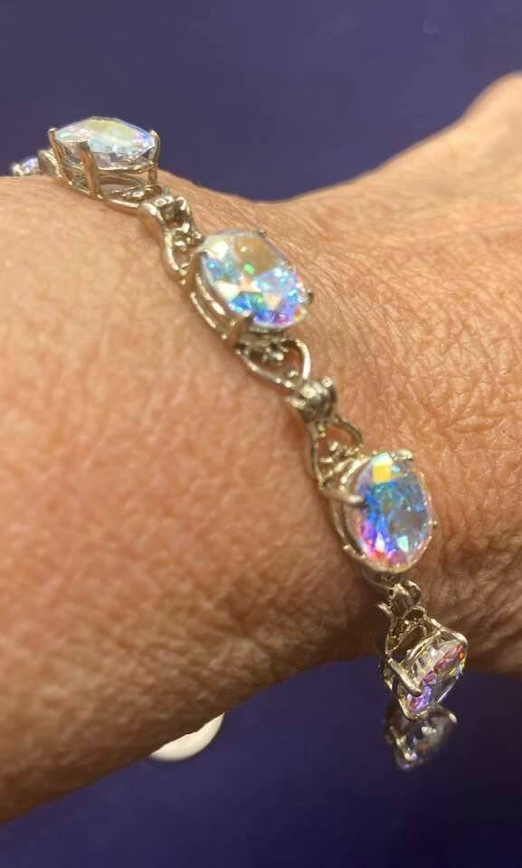 Rare Tavalite Bracelet w/ 8 Stones Sterling Silver Seldom seen 7" .925 8x10 Oval