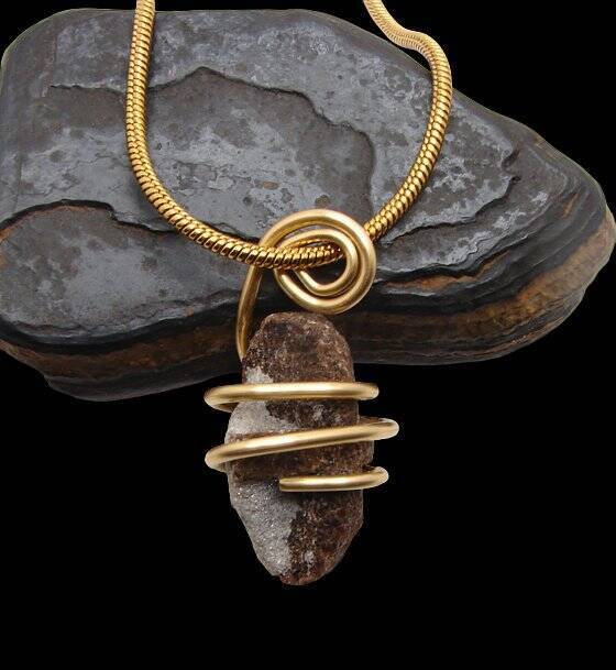 FAERY CROSS NATURAL RUSSIAN STAUROLITE PENDANT IN MERLIN'S GOLD BRONZE #51