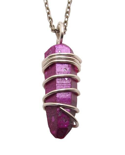 Rare Raspberry Rose Aura Lemurian Seed Quartz Sterling Silver Copper #71