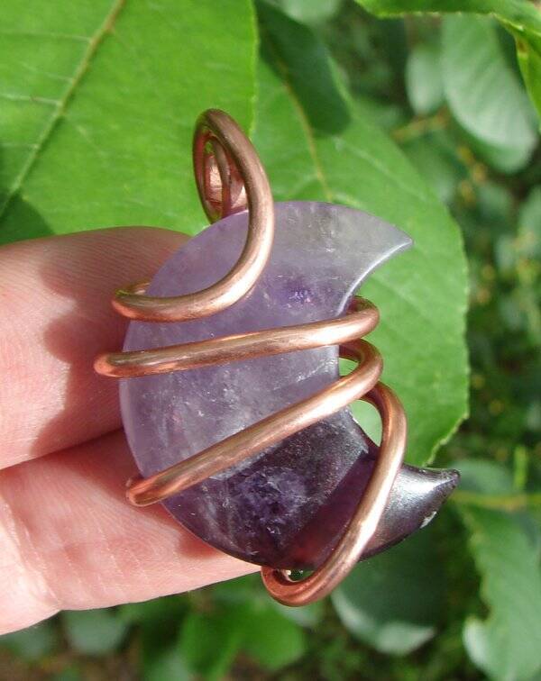 Handmade Crystal Jewelry African Amethyst Moon Pendant Real Crystals Purple #6