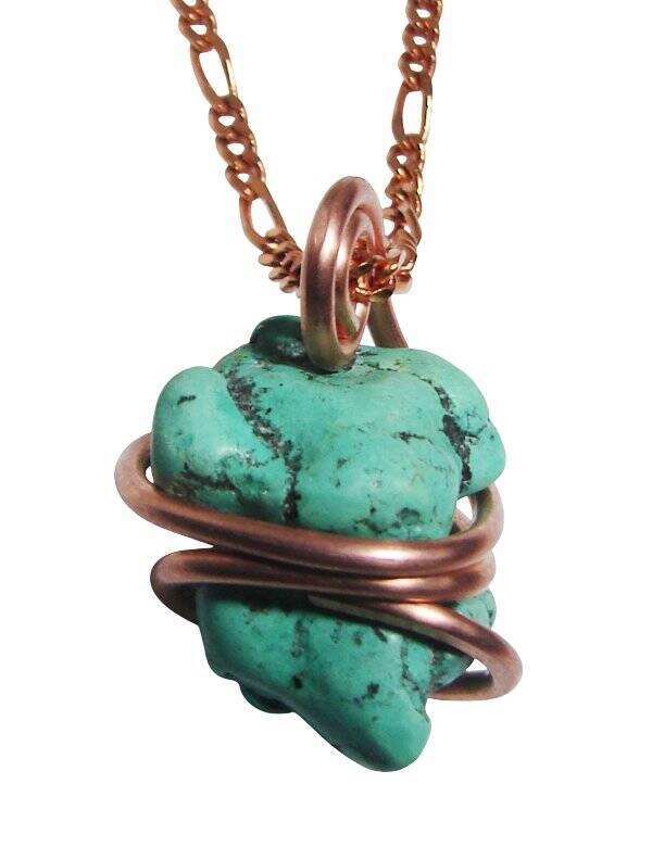 Gorgeous Hand Forged Natural Blue Turquoise Pendant Copper #123