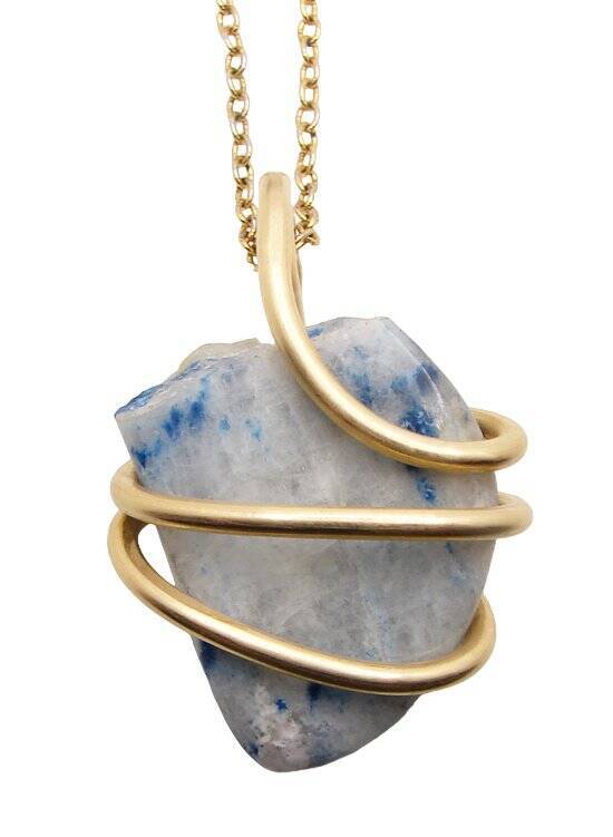 Rare Natural Lazulite Hand Forged Art Wrap Pendant Merlin's Gold #101
