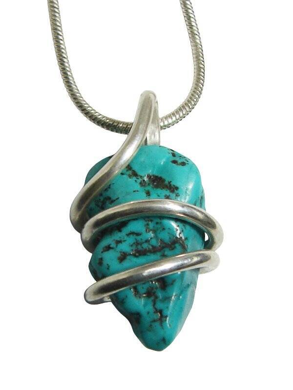 Gorgeous Hand Forged Natural Blue Turquoise Pendant Silver #132