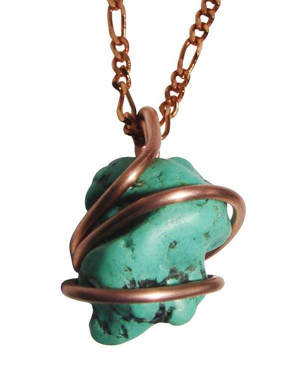 Gorgeous Hand Forged Natural Blue Turquoise Pendant Copper #123