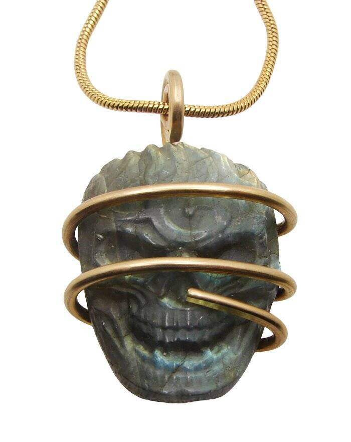 Moon Spirit Skull Jewelry Labradorite Bronze / Pagan Oracle / Blue Lotus #2
