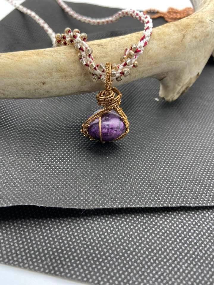 Luvilite Royal Azel Sugilite Gemstone Necklace Braided Satin Cord Healing