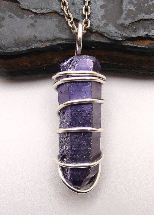 Rare Violet Purple Aura Lemurian Seed Quartz Pendant Sterling Silver Copper #61