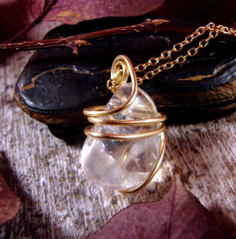 FANTASY AURA TITANIUM CRYSTAL NECKLACE BRONZE GOLD REIKI FOR# 12