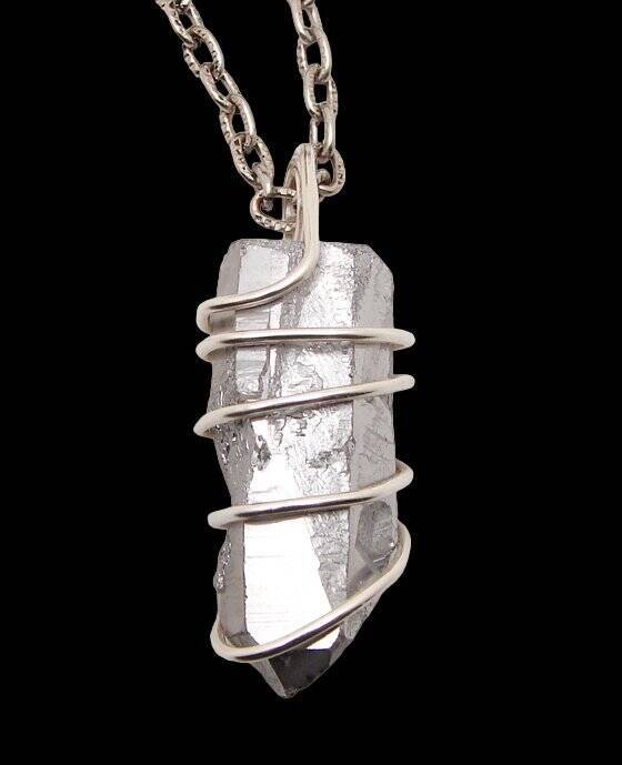 SILVER AURA PENDANT STERLING SILVER COPPER LEMURIAN SEED QUARTZ #10