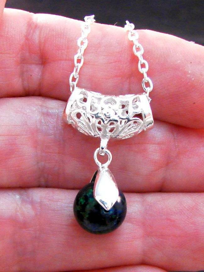 HEAVEN STONE SINGING AZURITE AMULET PENDANT SILVER CHAIN 18"