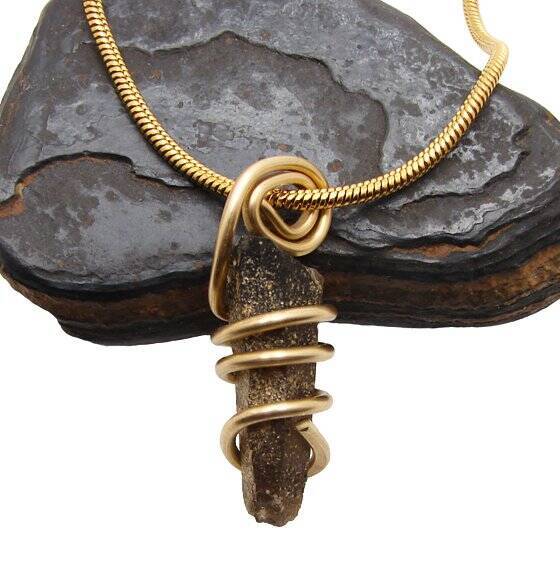 RARE BLACK DRAGON QUARTZ PENDANT IN BRONZE MERLIN'S GOLD #653
