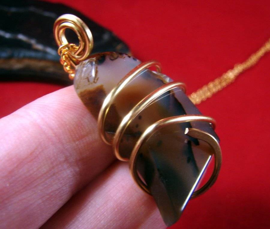 India Agate Pendant Genuine Bronze Merlin's Gold #2