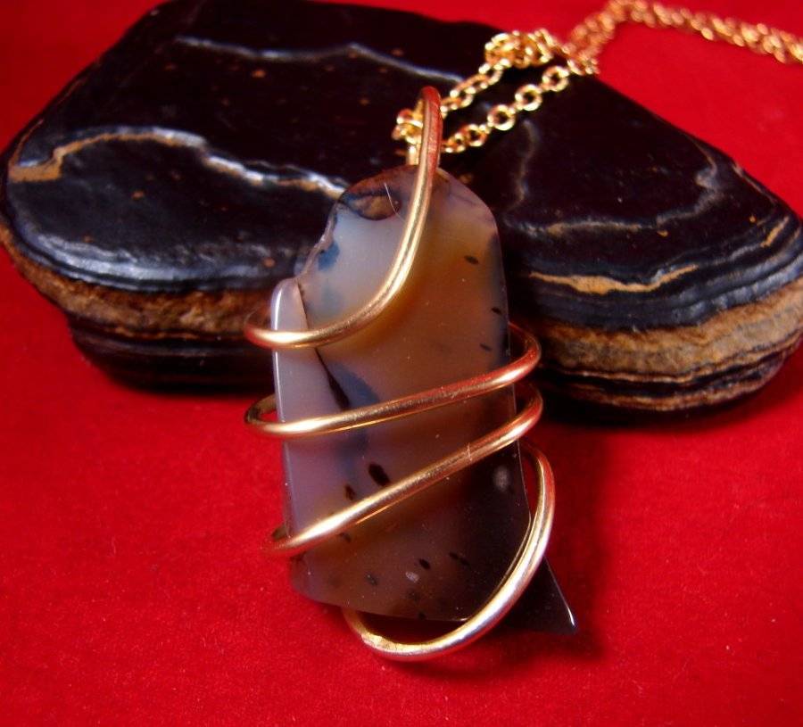 India Agate Pendant Genuine Bronze Merlin's Gold #2