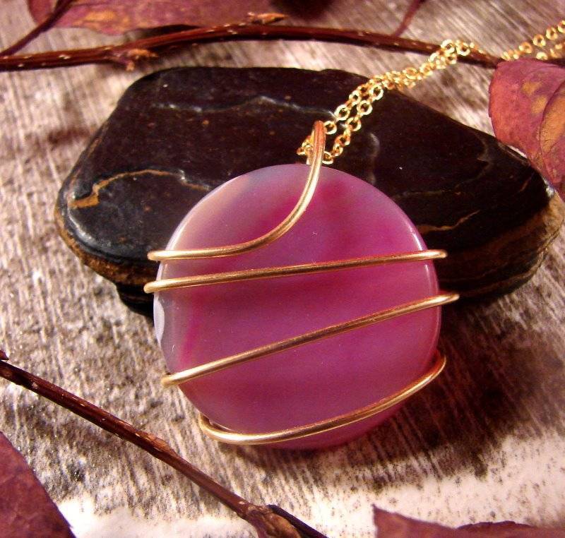 Vibrant Agate Slice Pendant Necklace Talisman Pendant in Bronze #23