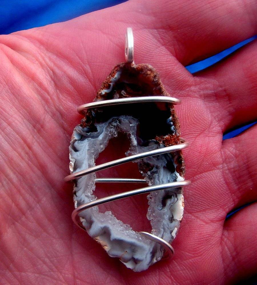 QUARTZ CRYSTAL GEODE STERLING SILVER PENDANT #1