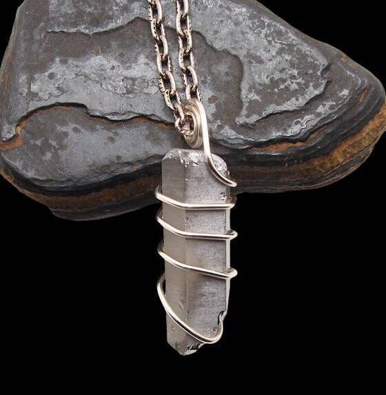SILVER AURA PENDANT STERLING SILVER COPPER LEMURIAN SEED QUARTZ #11
