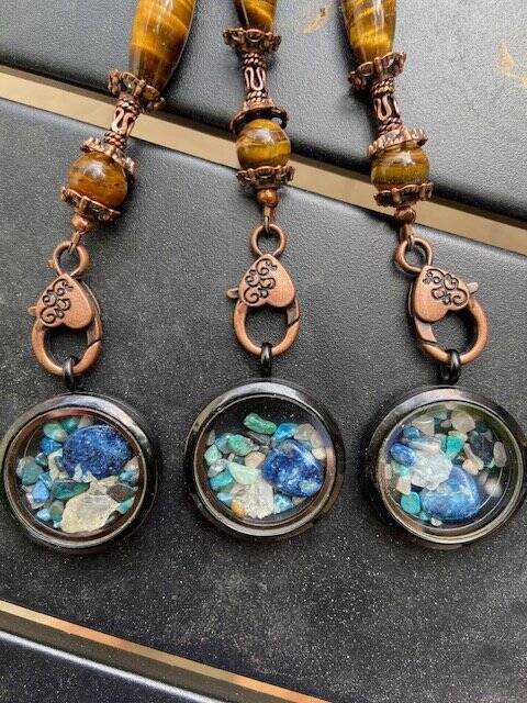 Phenacite Lazulite Tourmaline Amber Tiger's Eye Copper Love Gemstone Pendulum