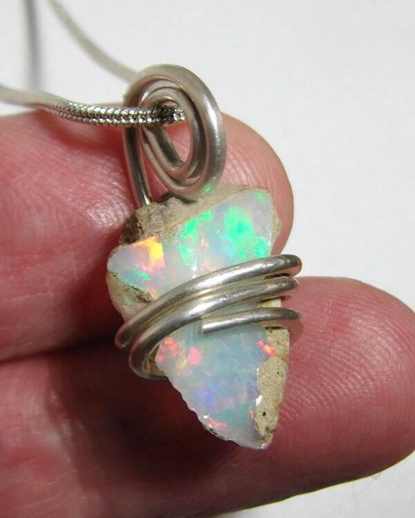 Ethiopian Opal Pendant Necklace, Sterling Raw Opal, October Birthstone #20