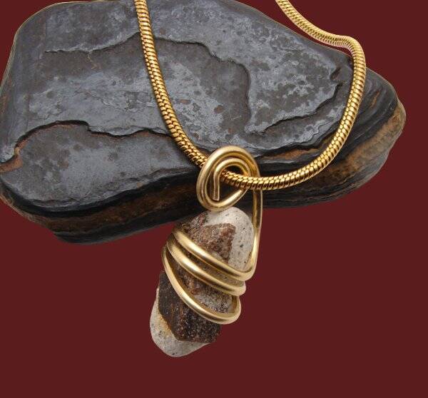 FAERY CROSS NATURAL RUSSIAN STAUROLITE PENDANT IN MERLIN'S GOLD BRONZE #52