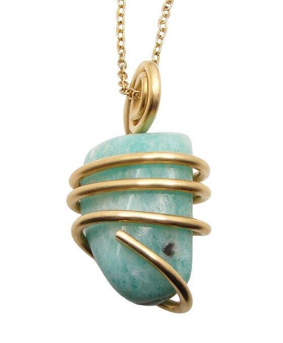 Amazonite Set In Merlin's Gold Forged Wrap Pendant #26, 19.7 Grams