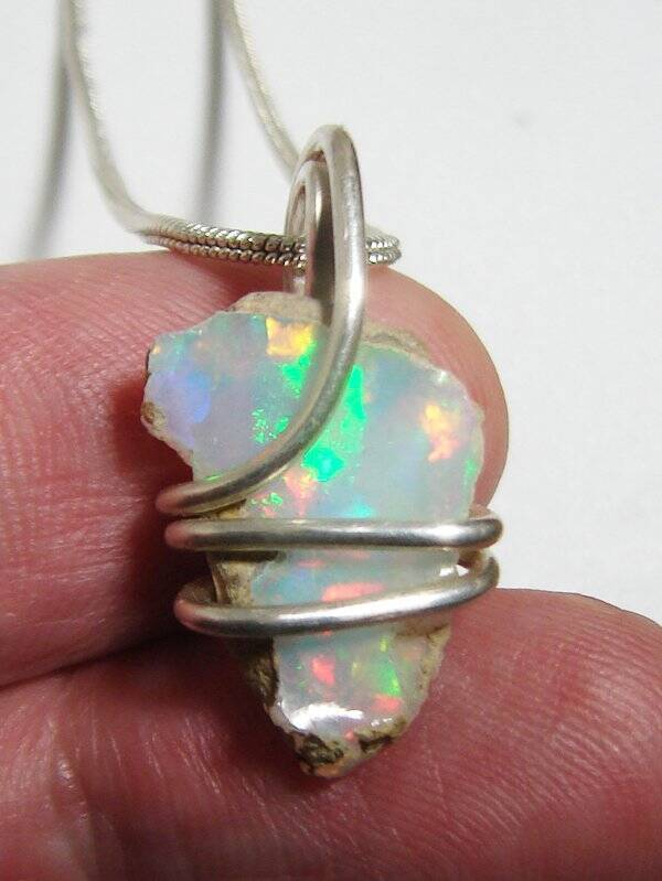 Ethiopian Opal Pendant Necklace, Sterling Raw Opal, October Birthstone #20