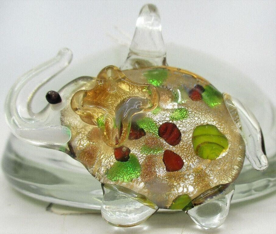 Clear Glass Handblown Glass with Multi-Colors Elephant Pendant Pretty