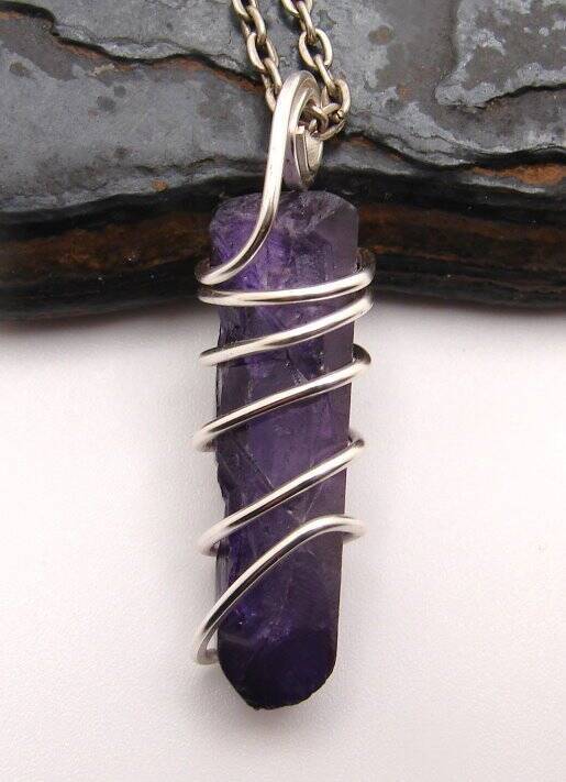 Rare Violet Purple Aura Lemurian Seed Quartz Pendant Sterling Silver Copper #59