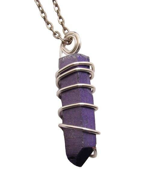 Rare Violet Purple Aura Lemurian Seed Quartz Pendant Sterling Silver Copper #59