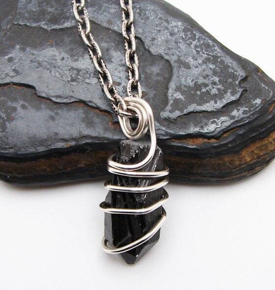 TITANIUM BLACK Witchy Lemurian Seed Quartz Crystal Pendant Sterling Copper #30