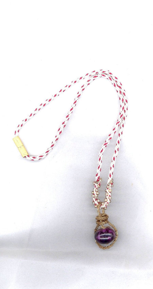 Luvilite Royal Azel Sugilite Gemstone Necklace Braided Satin Cord Healing