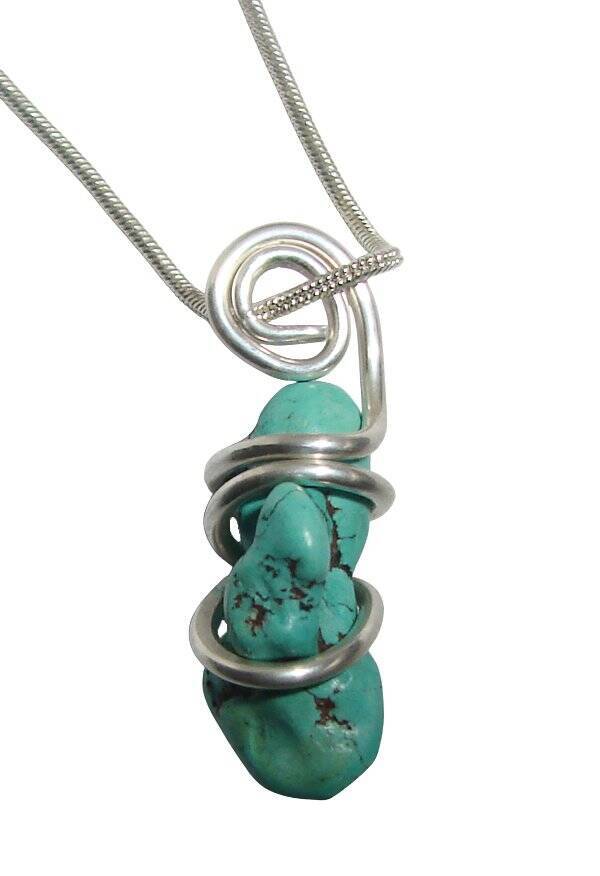 Gorgeous Hand Forged Natural Blue Turquoise Pendant Silver #131