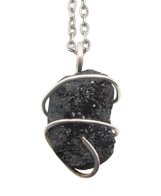BRAZILIAN MIDNIGHT BLACK DRUZY DRUSY STERLING SILVER PENDANT #11