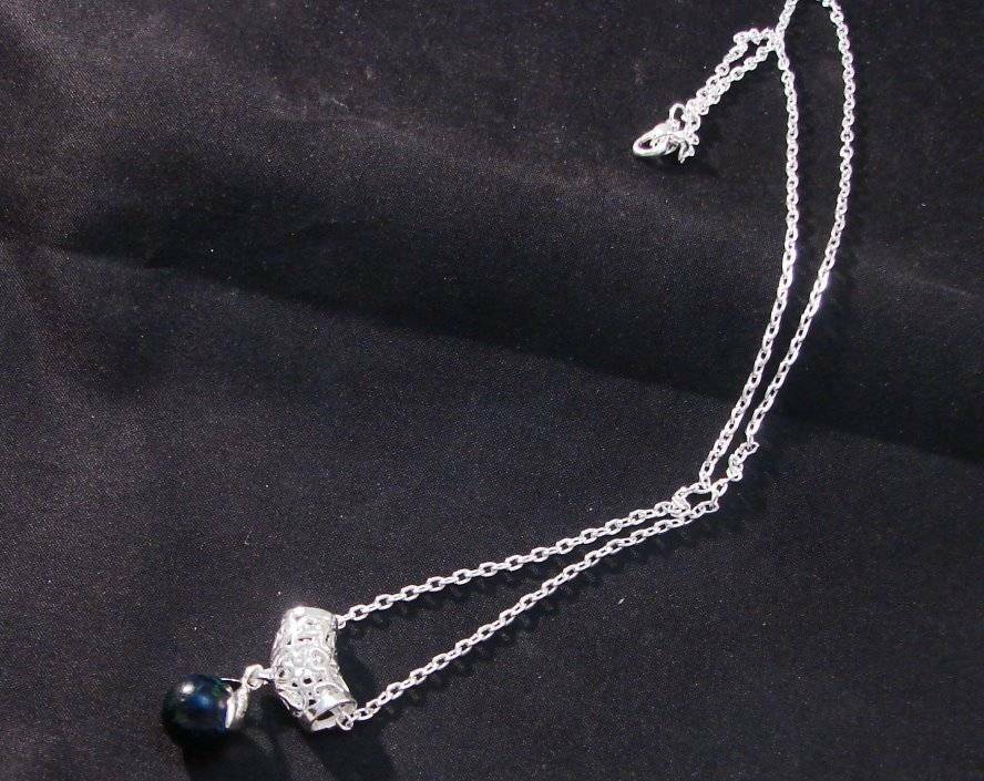 HEAVEN STONE SINGING AZURITE AMULET PENDANT SILVER CHAIN 18"